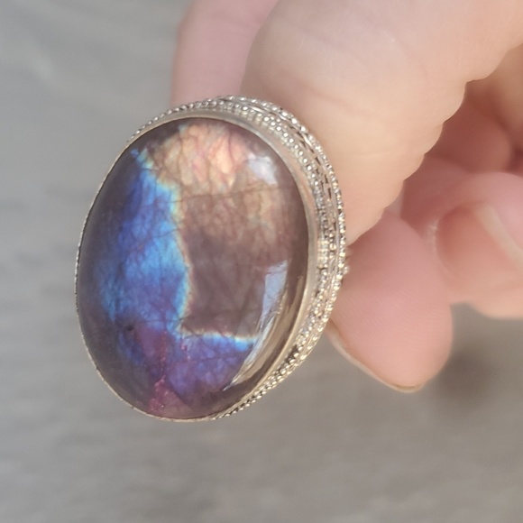 New Multicolor Flash Labradorite Antiqued 925 Silver Ring. - Picture 8 of 16